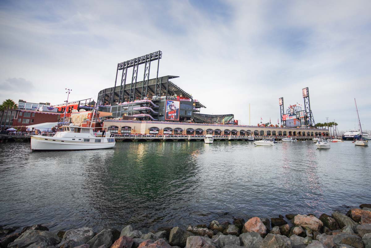 View of right field and McCovey Cove from AT&T Park, home of the San  Francisco Giants baseball team during NLCS Stock Photo - Alamy