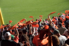 Fans twirl rally towels during Game 4 of the 2014 NLCS at AT&T Park - home of the San Francisco Giants