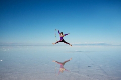 My wife, Carrie leaps across the Sala de Uyuni ... aka, the Bolivian Salt Flats