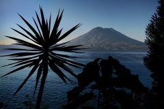 Sunrise over the twin volcanos of Lago Atitlan in Guatemala