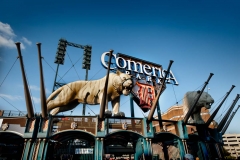 The main entrance to Comerica Park, home of the Detroit Tigers baseball team