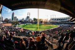 A late-afternoon sunburst peels through right field at Comerica Park - home of the Detroit Tigers