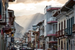 Sunset over a street in Cuenca, Ecuador