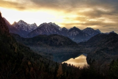 Sunset over the Bavarian Alps in Fussen, Germany
