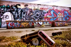 The old Berlin Wall runs through Mauerpark on the outskirts of town