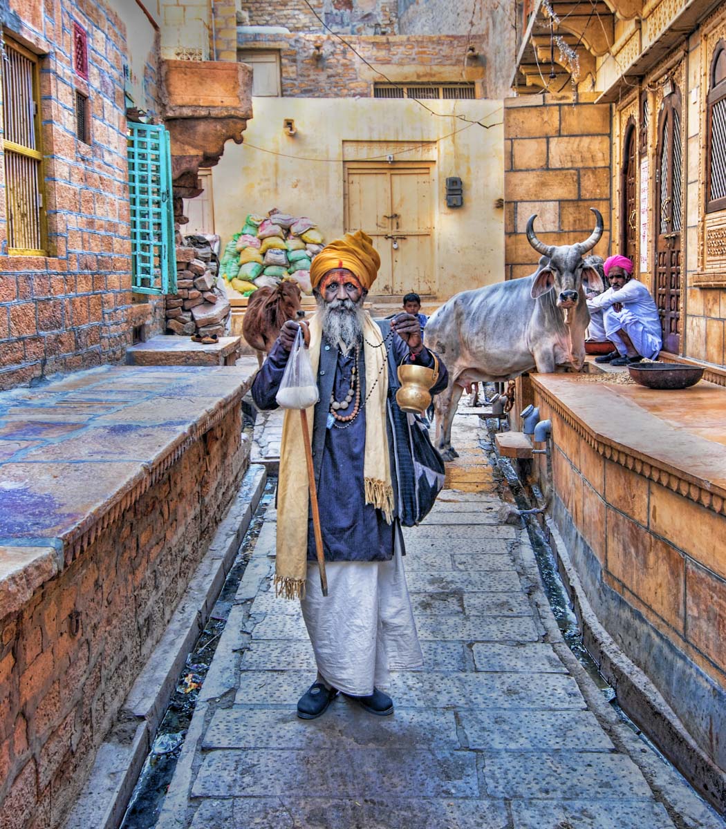 This baba on the streets of Jaisalmer is happy to pose for a photo in exchange for a few rupees