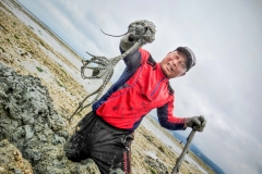 A najki octopus farmer shows off his catch on Aphae Island, South Korea