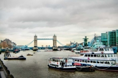 London Bridge and the Thames River on a typically overcast day