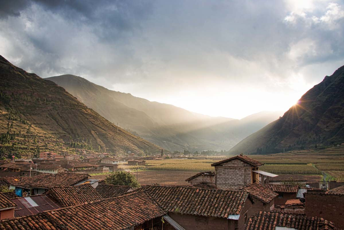 Sunset over the Sacred Valley in Pisaq, Peru
