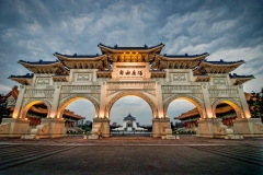 The Chiang Kai Shek Memorial during blue hour at the National Taiwan Democracy Hall in Taipei