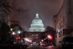 The US Capitol building at night