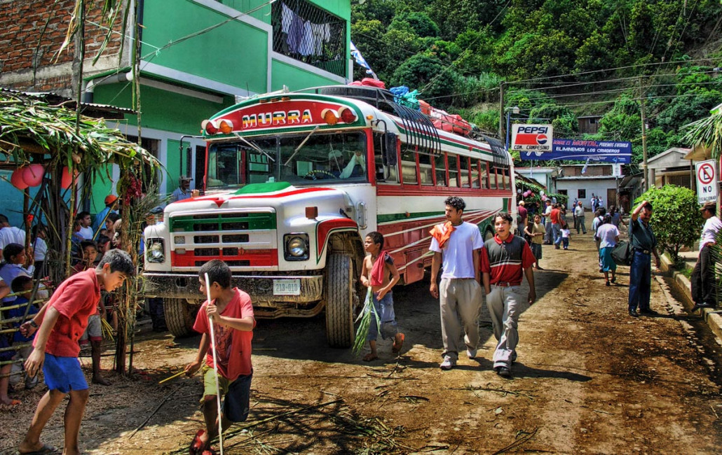 The Esteli Express - a Nicaraguan chicken bus - sits parked in Murra during a festival