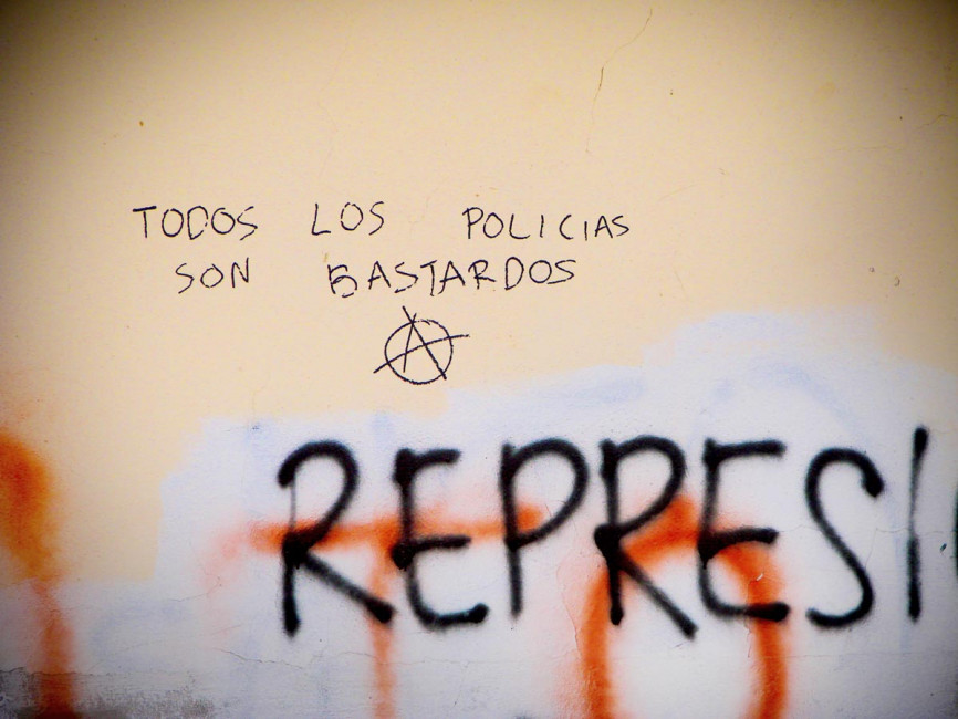 Anti-establishment graffiti is a common sight in San Cristobol, Mexico