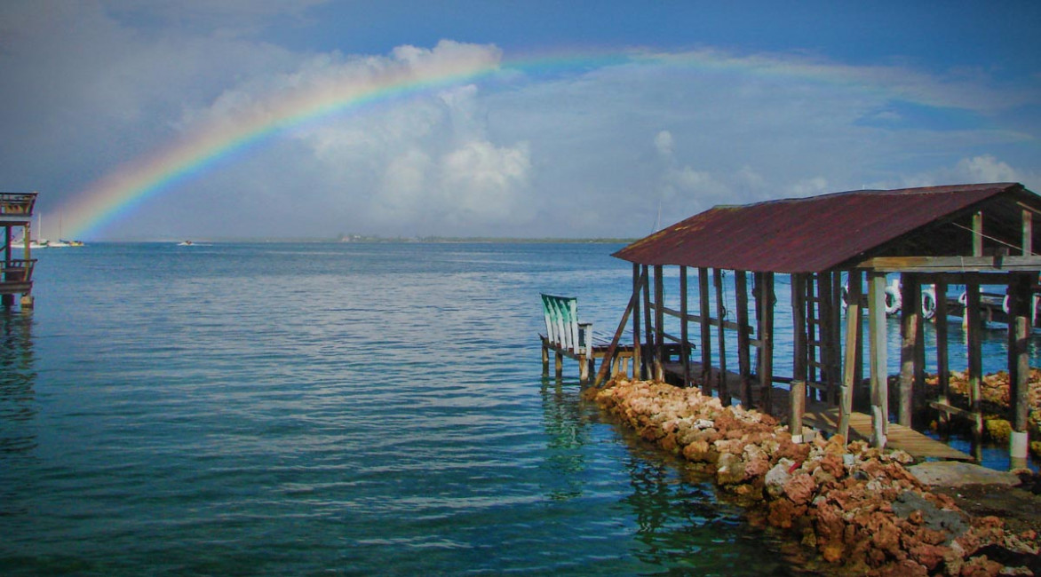 A rainbow over the Bay Islands in Utila, Honduras