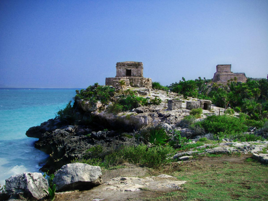 The ancient Tulum ruins sit alongside the ocean in Mexico's Mayan Riviera