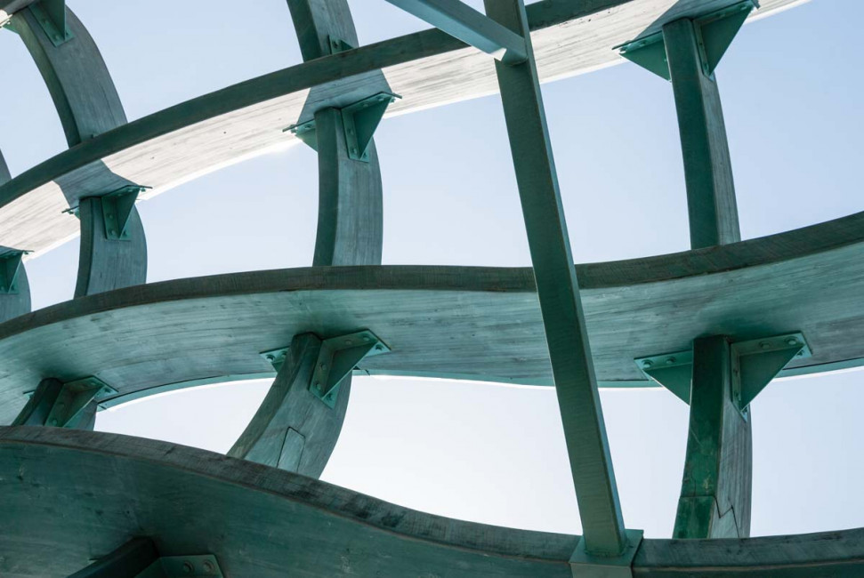 Looking up at the interior of the giant Coca Cola bottle in centerfield of AT&T Park