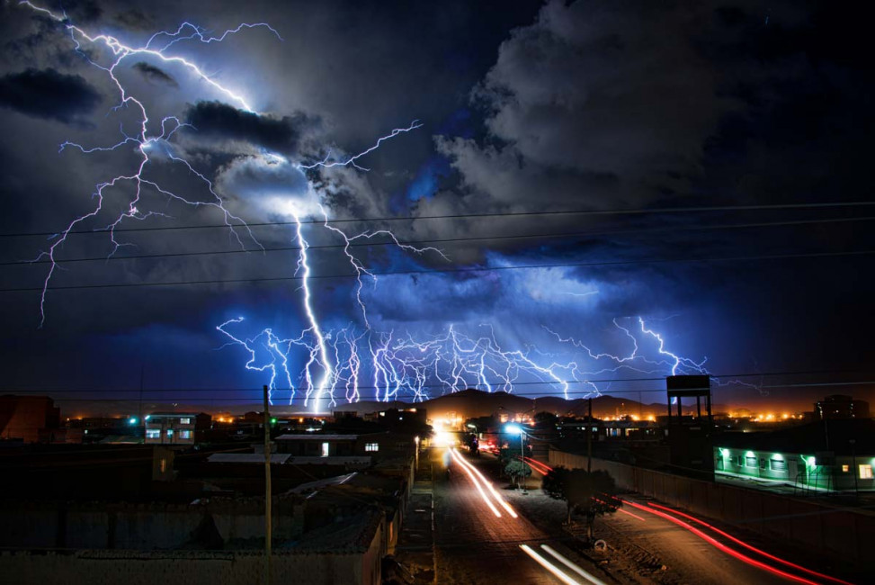 A mega lightning storm in Uyuni, Bolivia - this is a compilation of 24 individual photos of lightning strikes