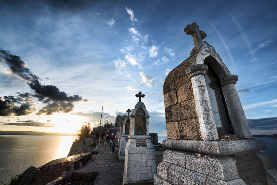 Tombs high above Copacabana and Lake Titicaca, Bolivia