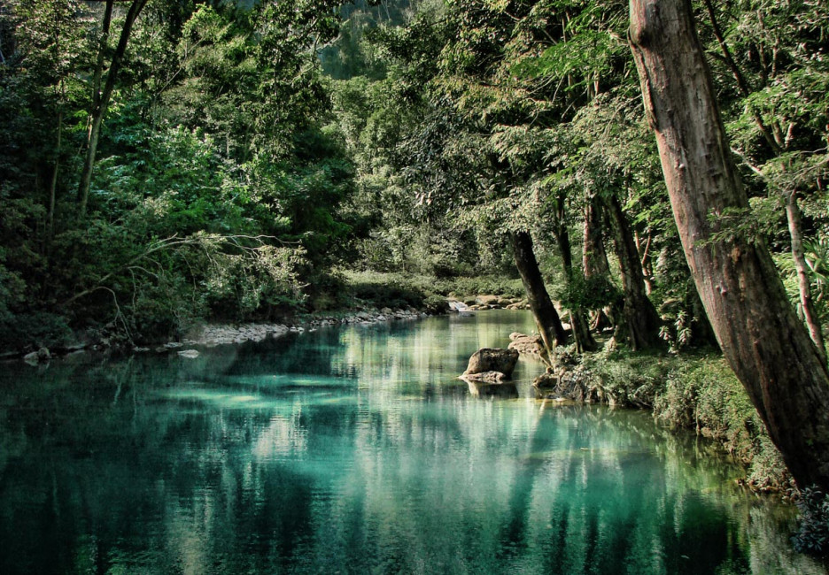 The Blue Creek river runs through Belize