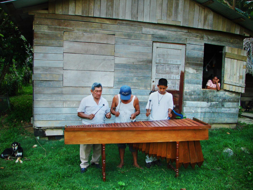 Local marimba players put on a concert in Blue Creek, Belize