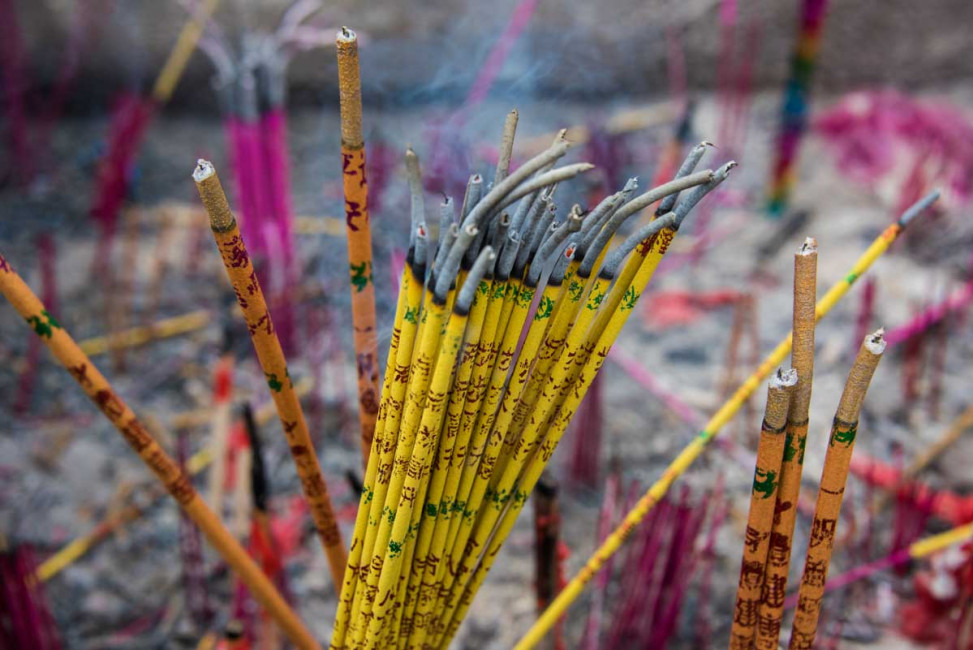 Incense burn at a temple in Qingyan Ancient Town in Guizhou, China