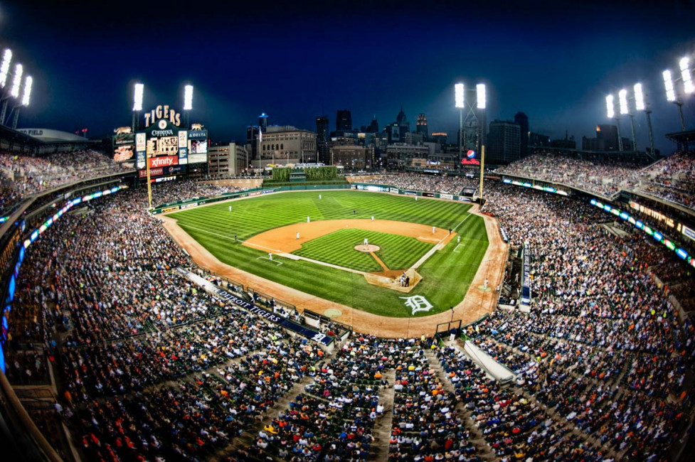 A full view of Comerica Park during a night game in September, 2011