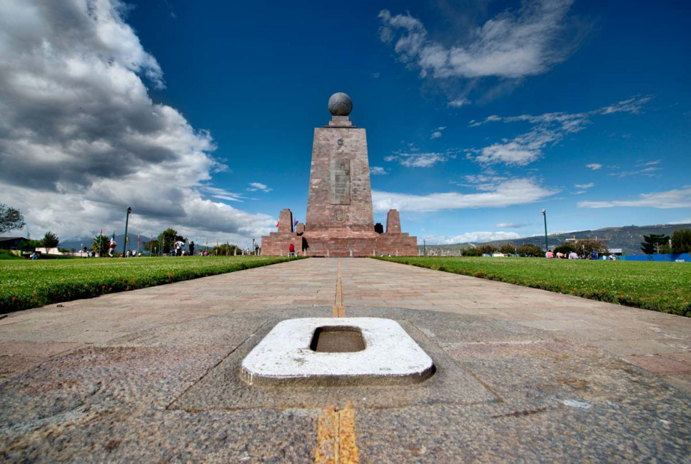 This monument (and the yellow line) marks the actual spot of the Equador in El Mitad del Mundo - just outside Quito, Equador