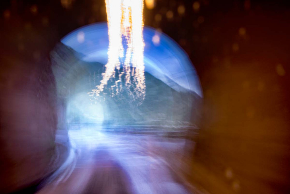 This is a 10-second exposure as our taxi went through a tunnel in Banos, Ecuador