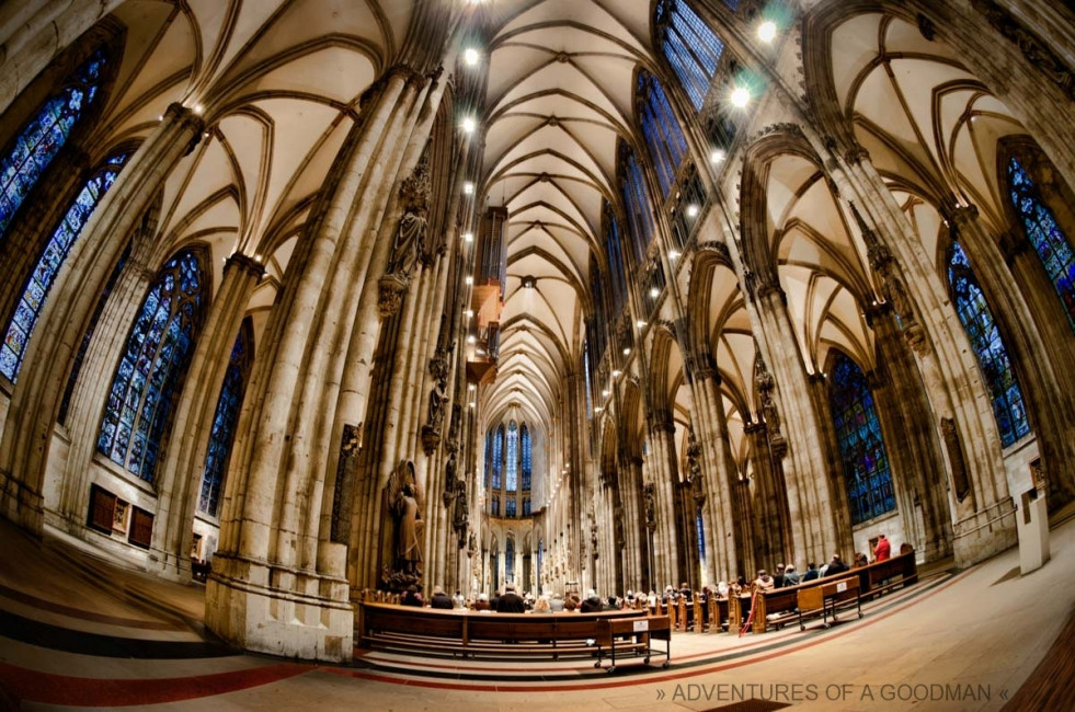 Sunday night mass inside the Kolner Dom cathedral in Cologne, Germany