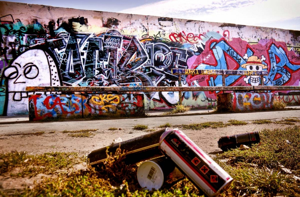 The old Berlin Wall runs through Mauerpark on the outskirts of town