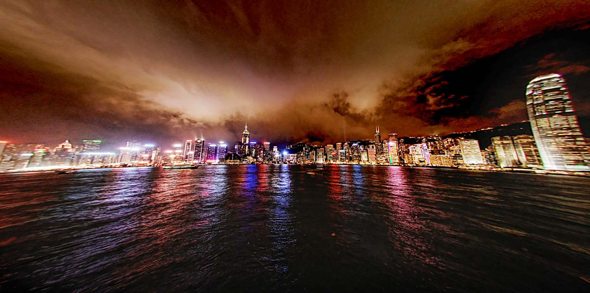 The Hong Kong skyline, as seen from Kowloon during the nightly Symphony of Lights