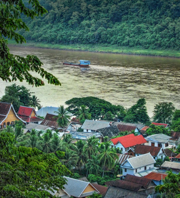 The town of Luang Prabang sits alongside the Mekong River in Laos