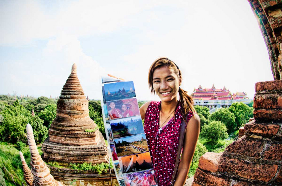 A postcard vendor in Bagan, Myanmar (Burma)