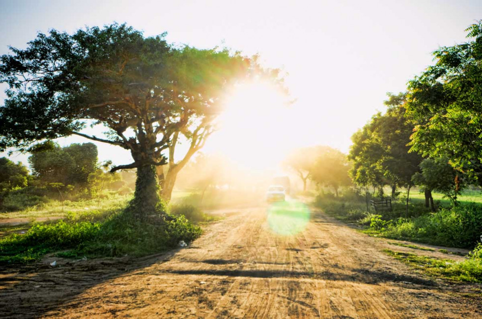 Sunset on a dirt road outside the Sulamani ruins in Bagan, Myanmar