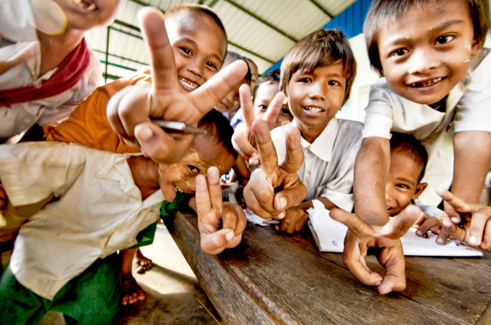 Local children smile for the camera at an orphanage in Dala