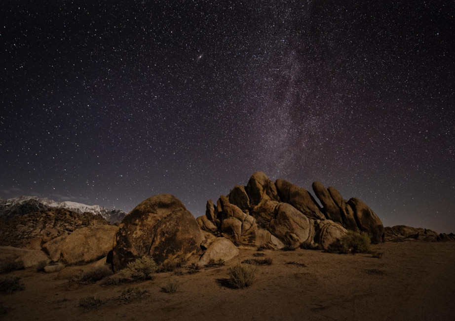 4am stars above Alabama Hills and the White Mountains in southern California, USA