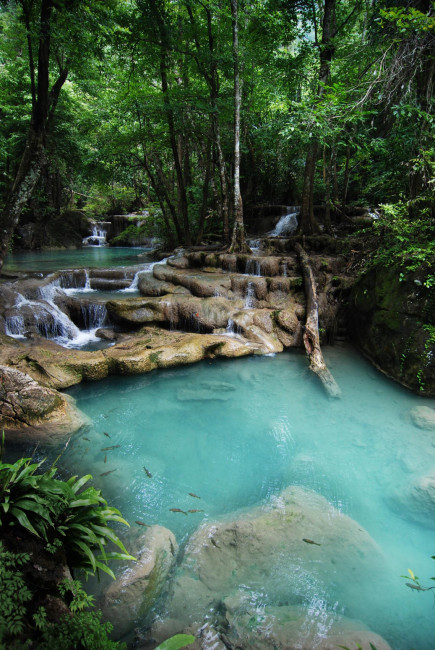 One of the 7 waterfalls at Erawan National Park in southern Thailand