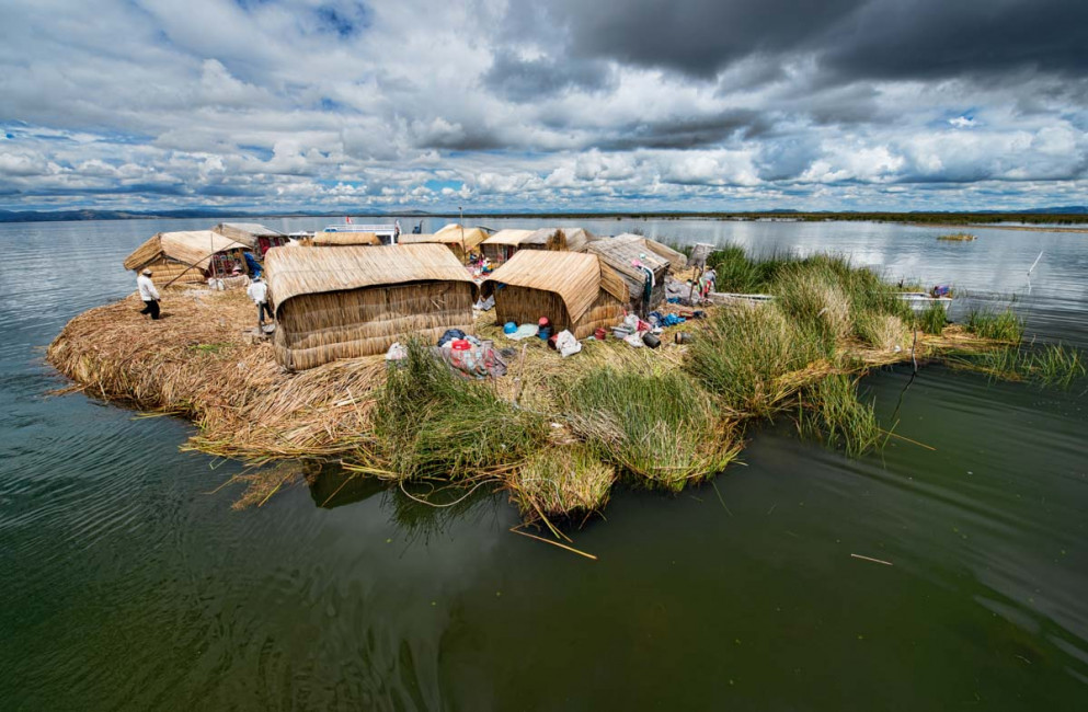 The floating Uros Islands on Lake Titicaca in Peru