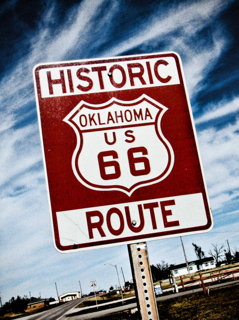 A sign for Historic Route 66 in Stroud, OK