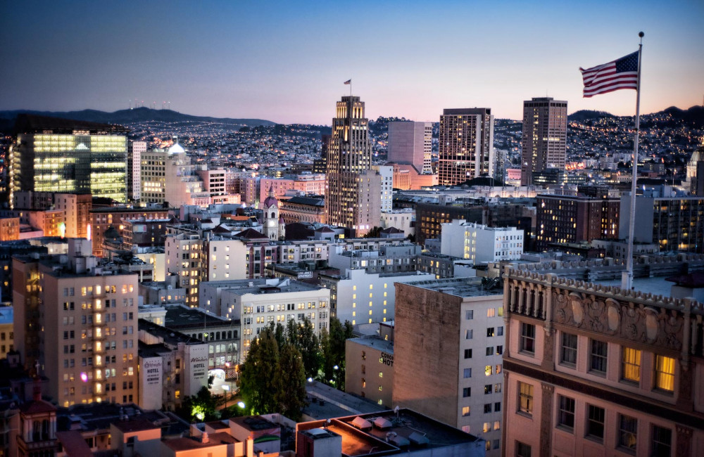 Sunset over San Francisco's financial district