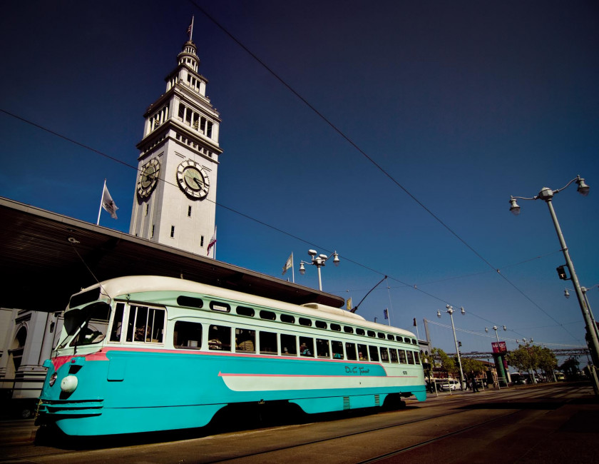 MUNI's F-Line uses historic streetcars from across the country to shuttle passengers across the city. This one is from Washington DC