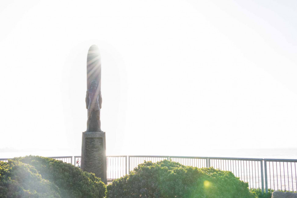 The Surfer Memorial statue on Westcliff Drive in Santa Cruz, CA