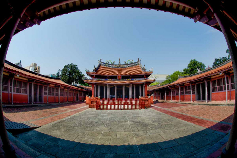 A fisheye view of the Confucius Temple in Tainan, Taiwan