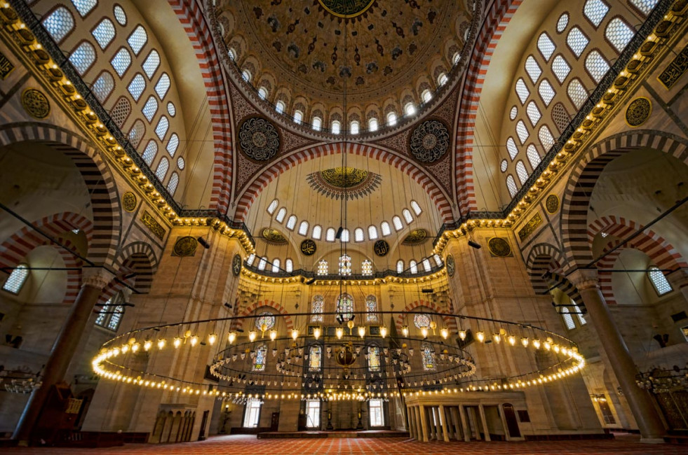 Inside the Suleymaniye Camil mosque in Sultanahmet, Istanbul