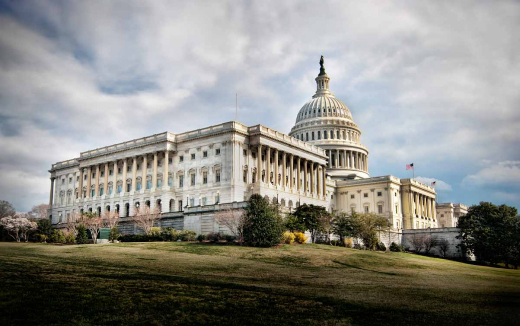 The United States Capitol Building is at the eastern end of the National Mall