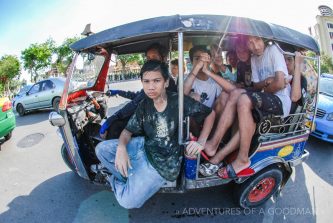 A tuk tuk full of Songkran celebrants 