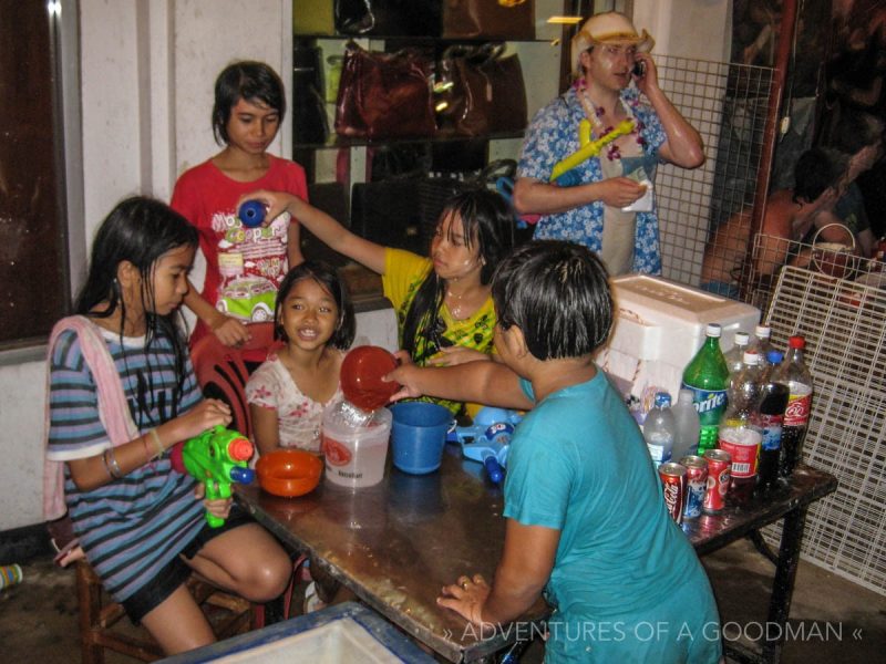 Prepping buckets to toss water on fellow Songkran celebrants