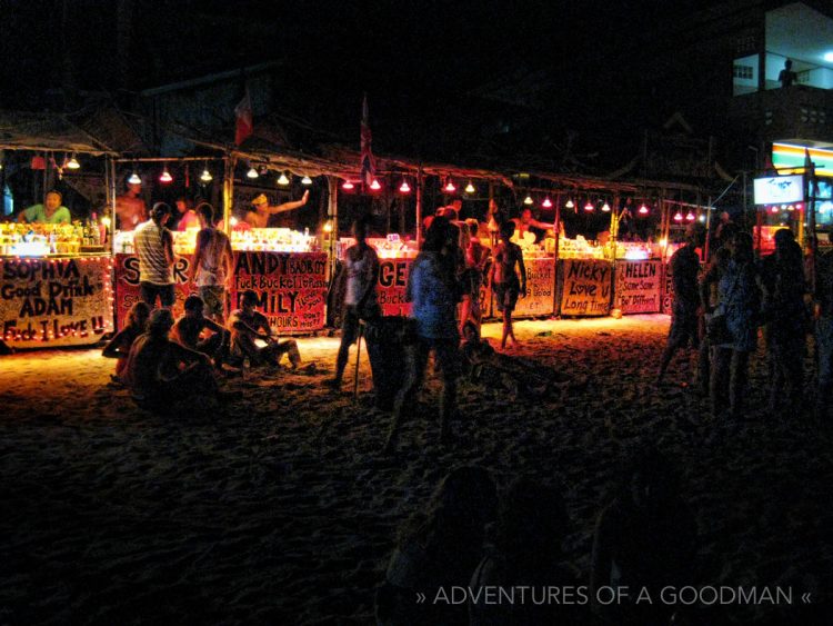 Drinks for sale at the Full Moon Party in Ko Pha Ngan, Thailand