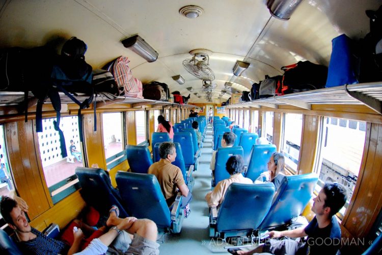 Inside a local Thai train car