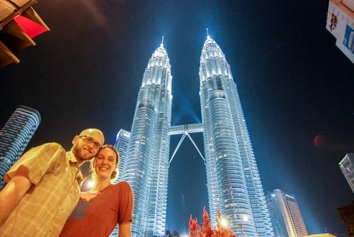 Me and Carrie below the Petronas Towers in Kuala Lumpur, Malayisa